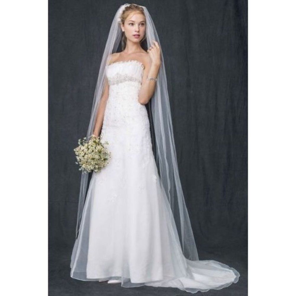 Organza Trumpet Wedding Dress With Beaded Lace In Ivory Nwt 6 Wg3121